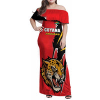 Custom Cricket Guyana Jaguars Family Matching Off Shoulder Maxi Dress and Hawaiian Shirt Go Champion