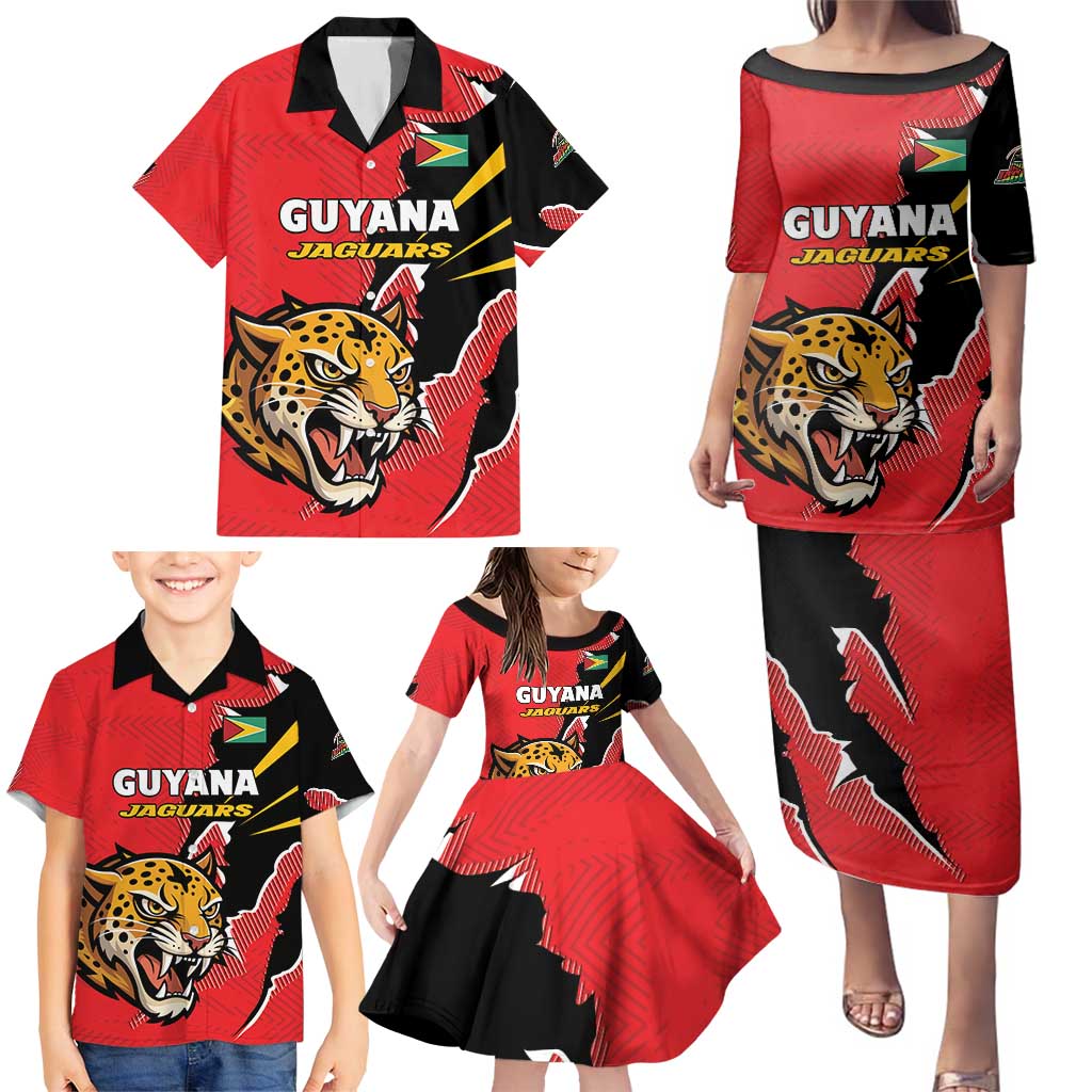 Custom Cricket Guyana Jaguars Family Matching Puletasi and Hawaiian Shirt Go Champion
