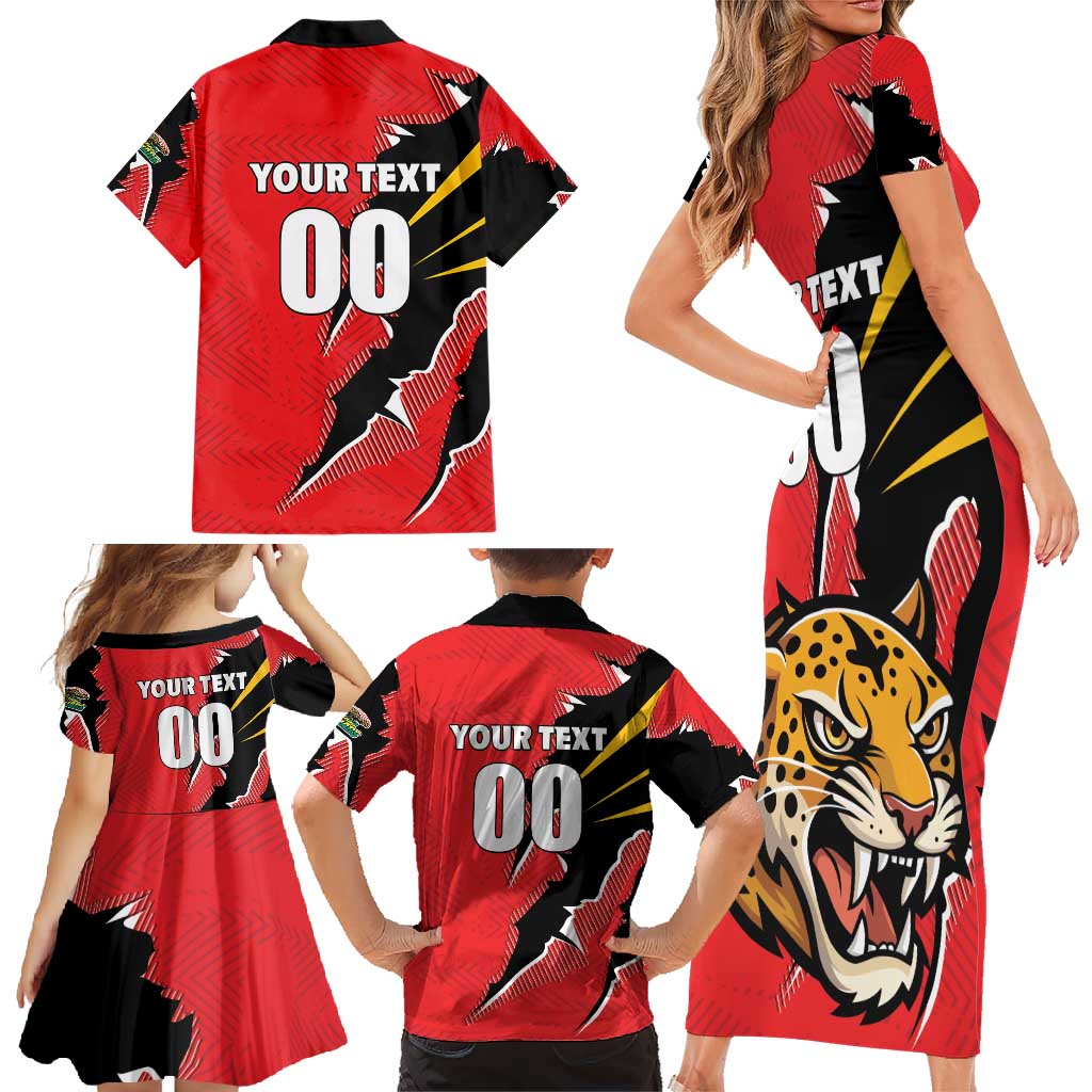 Custom Cricket Guyana Jaguars Family Matching Short Sleeve Bodycon Dress and Hawaiian Shirt Go Champion