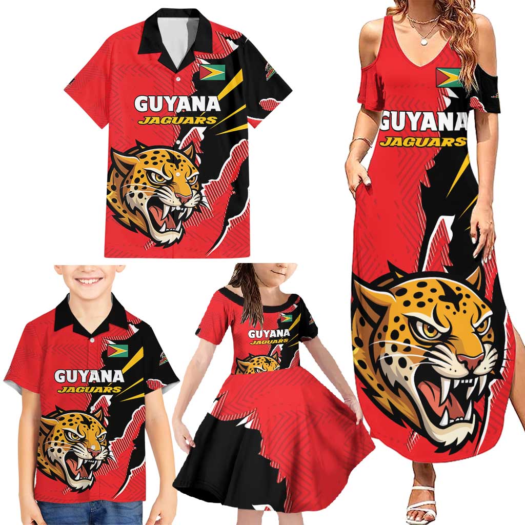Custom Cricket Guyana Jaguars Family Matching Summer Maxi Dress and Hawaiian Shirt Go Champion