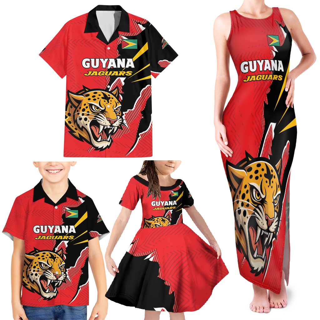 Custom Cricket Guyana Jaguars Family Matching Tank Maxi Dress and Hawaiian Shirt Go Champion