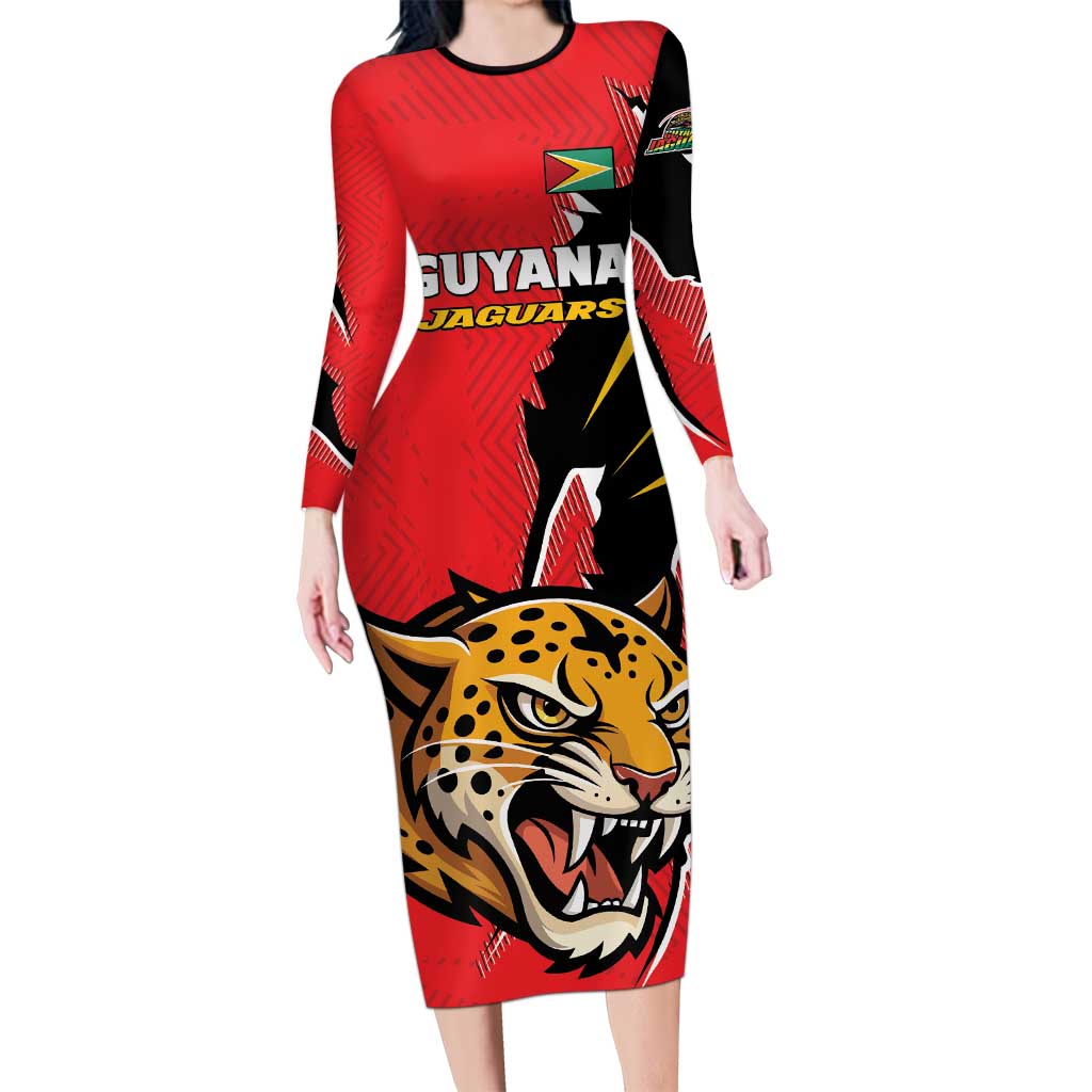 Custom Cricket Guyana Jaguars Long Sleeve Bodycon Dress Go Champion
