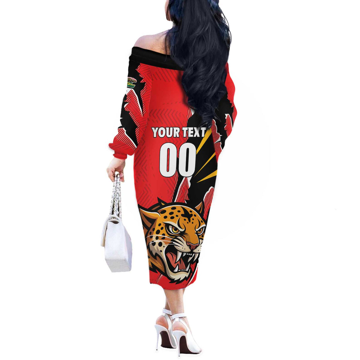 Custom Cricket Guyana Jaguars Off The Shoulder Long Sleeve Dress Go Champion