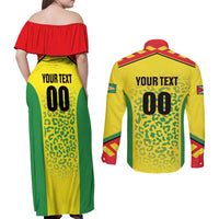 Custom Football Guyana Couples Matching Off Shoulder Maxi Dress and Long Sleeve Button Shirt Golden Jaguars