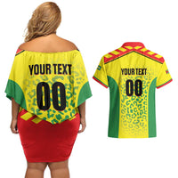 Custom Football Guyana Couples Matching Off Shoulder Short Dress and Hawaiian Shirt Golden Jaguars