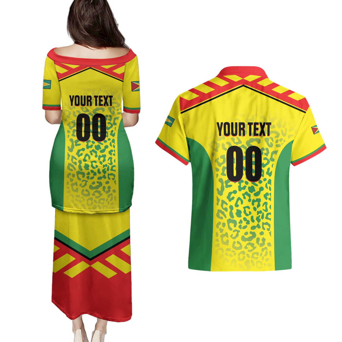 Custom Football Guyana Couples Matching Puletasi and Hawaiian Shirt Golden Jaguars