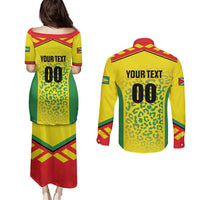 Custom Football Guyana Couples Matching Puletasi and Long Sleeve Button Shirt Golden Jaguars