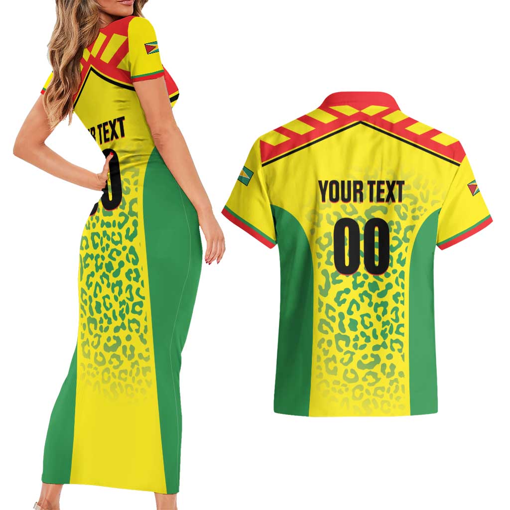 Custom Football Guyana Couples Matching Short Sleeve Bodycon Dress and Hawaiian Shirt Golden Jaguars