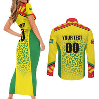 Custom Football Guyana Couples Matching Short Sleeve Bodycon Dress and Long Sleeve Button Shirt Golden Jaguars