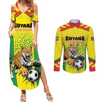 Custom Football Guyana Couples Matching Summer Maxi Dress and Long Sleeve Button Shirt Golden Jaguars