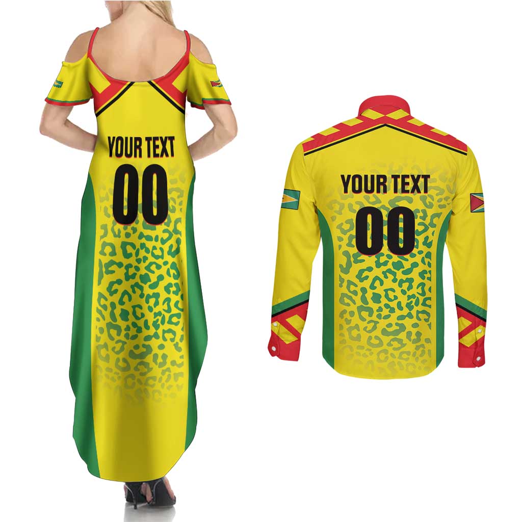 Custom Football Guyana Couples Matching Summer Maxi Dress and Long Sleeve Button Shirt Golden Jaguars