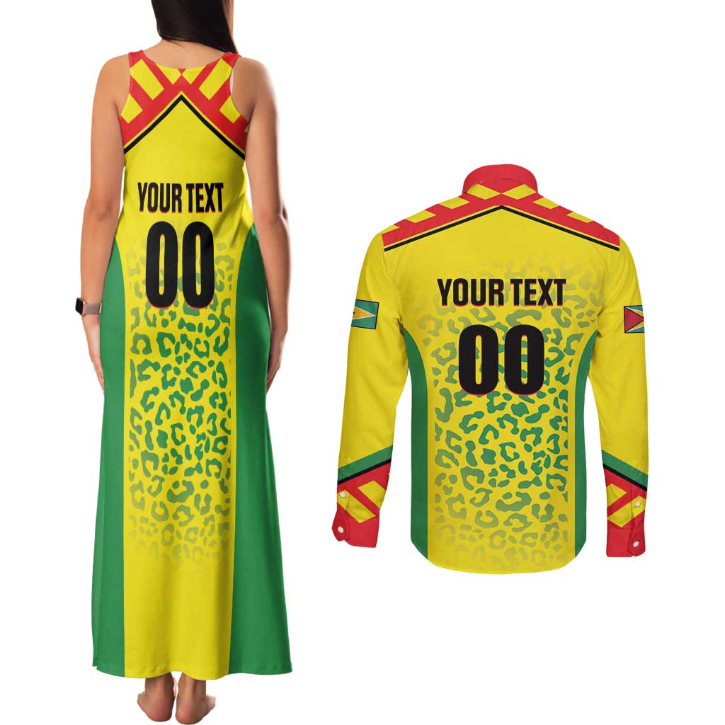 Custom Football Guyana Couples Matching Tank Maxi Dress and Long Sleeve Button Shirt Golden Jaguars