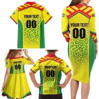 Custom Football Guyana Family Matching Long Sleeve Bodycon Dress and Hawaiian Shirt Golden Jaguars