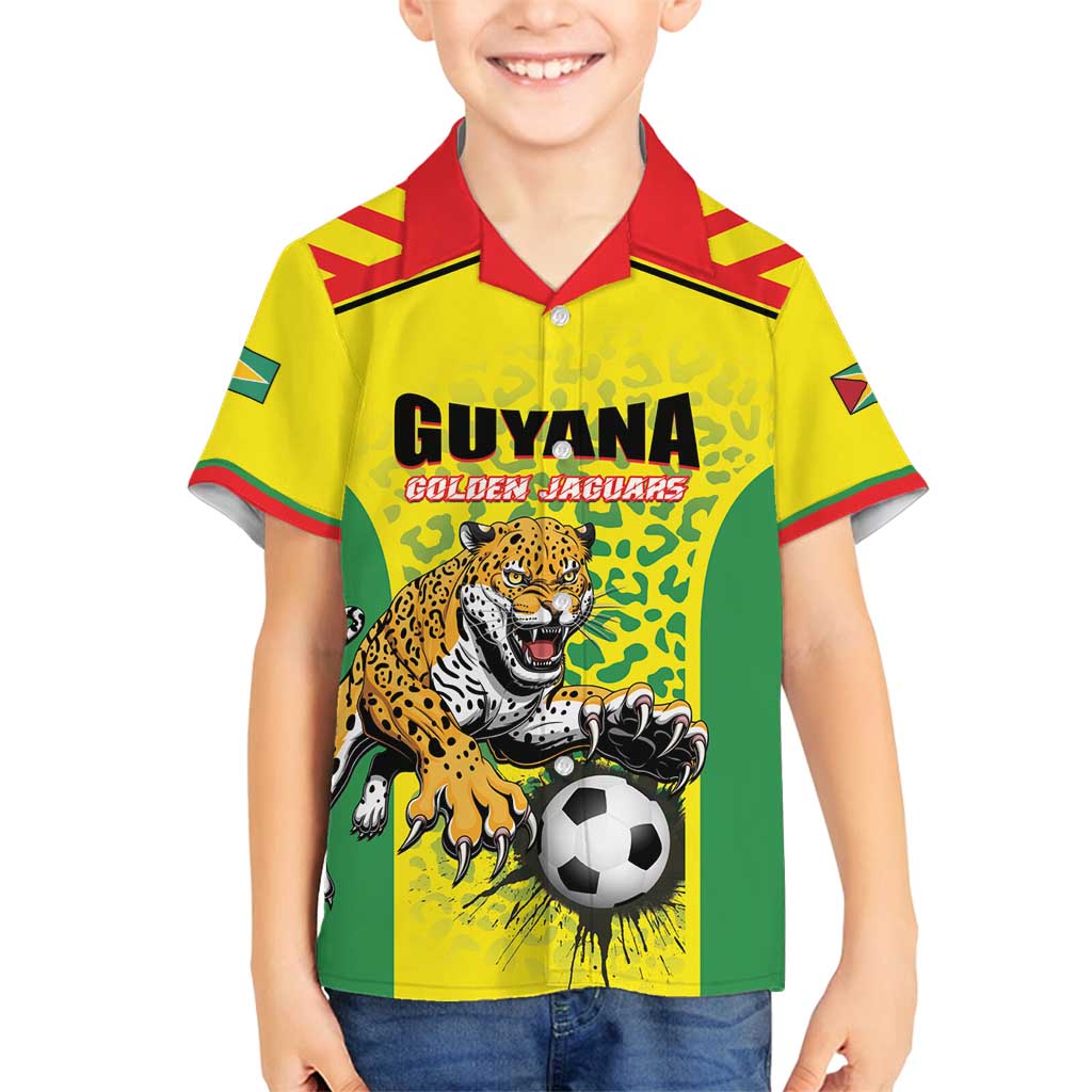 Custom Football Guyana Family Matching Long Sleeve Bodycon Dress and Hawaiian Shirt Golden Jaguars