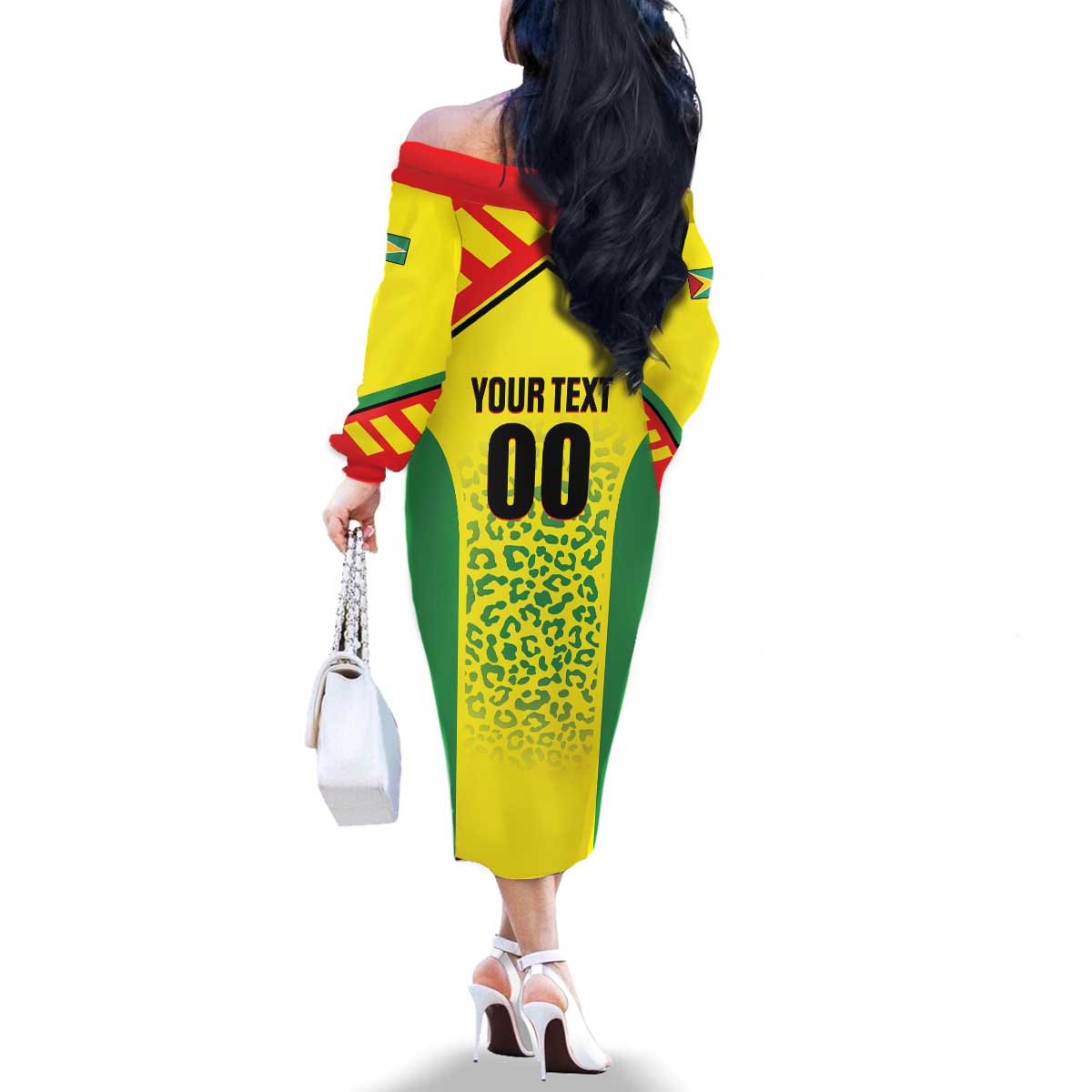 Custom Football Guyana Family Matching Off The Shoulder Long Sleeve Dress and Hawaiian Shirt Golden Jaguars