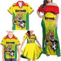 Custom Football Guyana Family Matching Off Shoulder Maxi Dress and Hawaiian Shirt Golden Jaguars