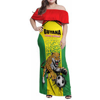 Custom Football Guyana Family Matching Off Shoulder Maxi Dress and Hawaiian Shirt Golden Jaguars