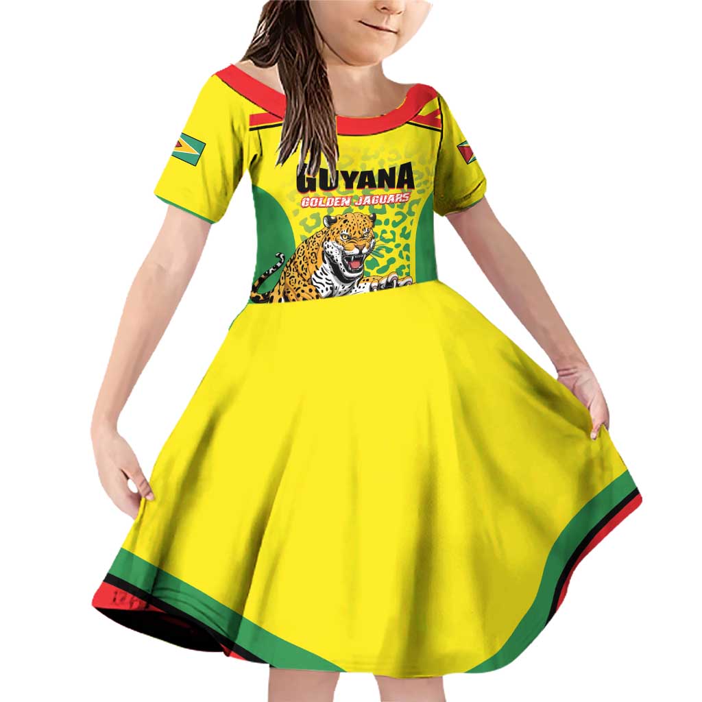 Custom Football Guyana Family Matching Off Shoulder Short Dress and Hawaiian Shirt Golden Jaguars