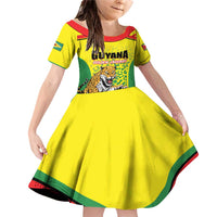 Custom Football Guyana Family Matching Off Shoulder Short Dress and Hawaiian Shirt Golden Jaguars