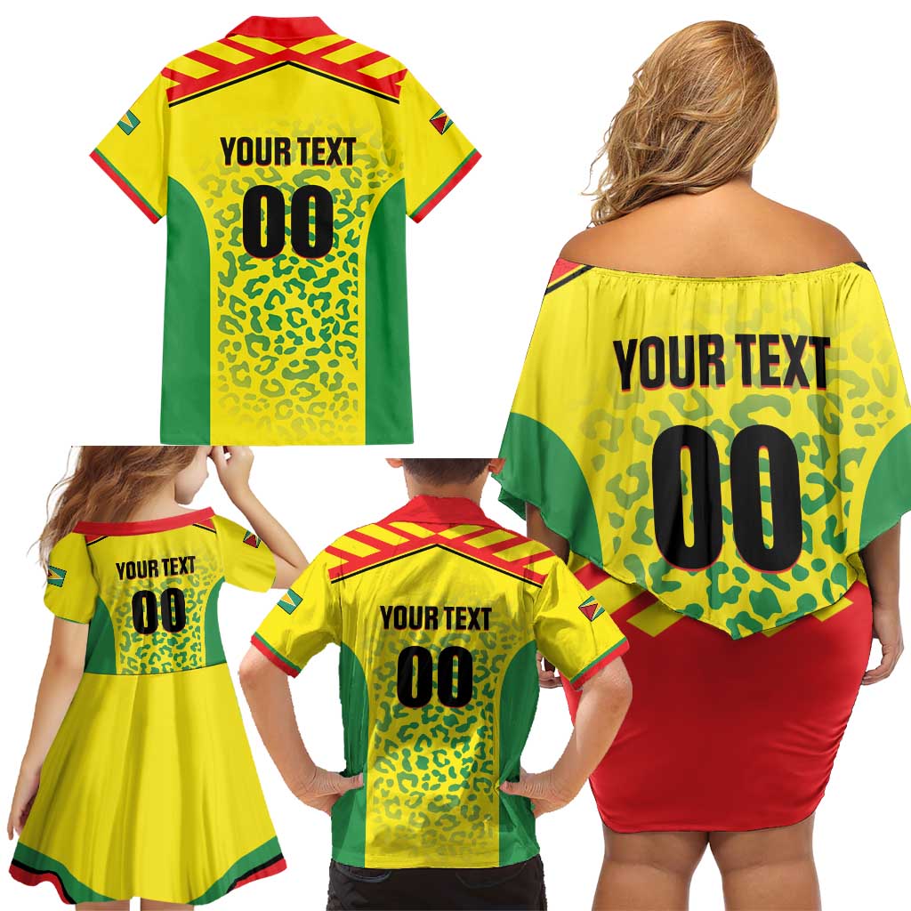 Custom Football Guyana Family Matching Off Shoulder Short Dress and Hawaiian Shirt Golden Jaguars