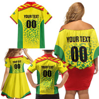 Custom Football Guyana Family Matching Off Shoulder Short Dress and Hawaiian Shirt Golden Jaguars