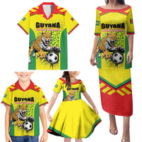 Custom Football Guyana Family Matching Puletasi and Hawaiian Shirt Golden Jaguars