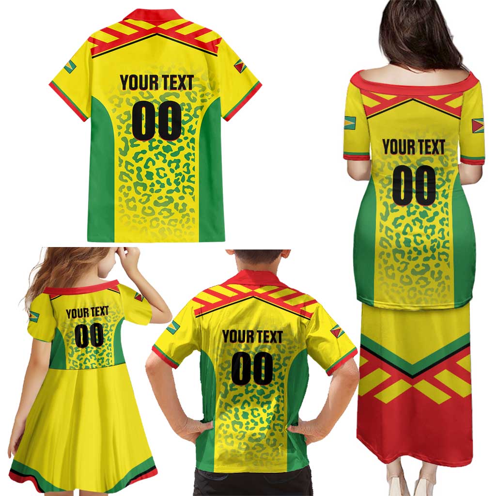 Custom Football Guyana Family Matching Puletasi and Hawaiian Shirt Golden Jaguars