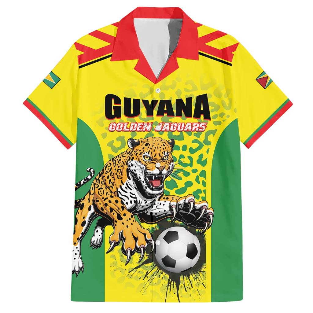 Custom Football Guyana Family Matching Short Sleeve Bodycon Dress and Hawaiian Shirt Golden Jaguars