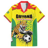 Custom Football Guyana Family Matching Short Sleeve Bodycon Dress and Hawaiian Shirt Golden Jaguars