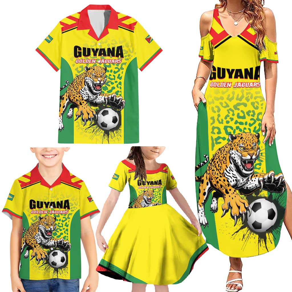 Custom Football Guyana Family Matching Summer Maxi Dress and Hawaiian Shirt Golden Jaguars