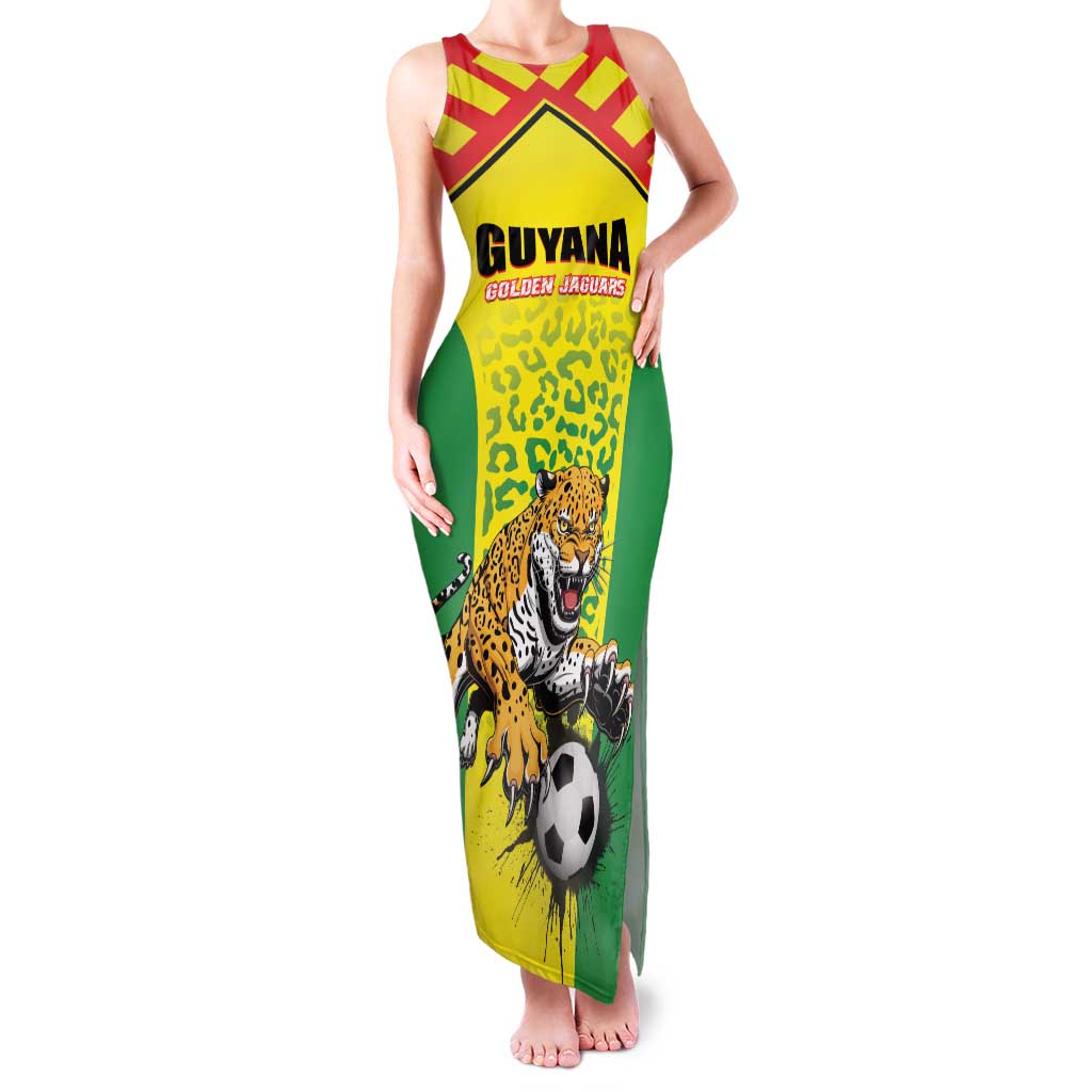 Custom Football Guyana Family Matching Tank Maxi Dress and Hawaiian Shirt Golden Jaguars