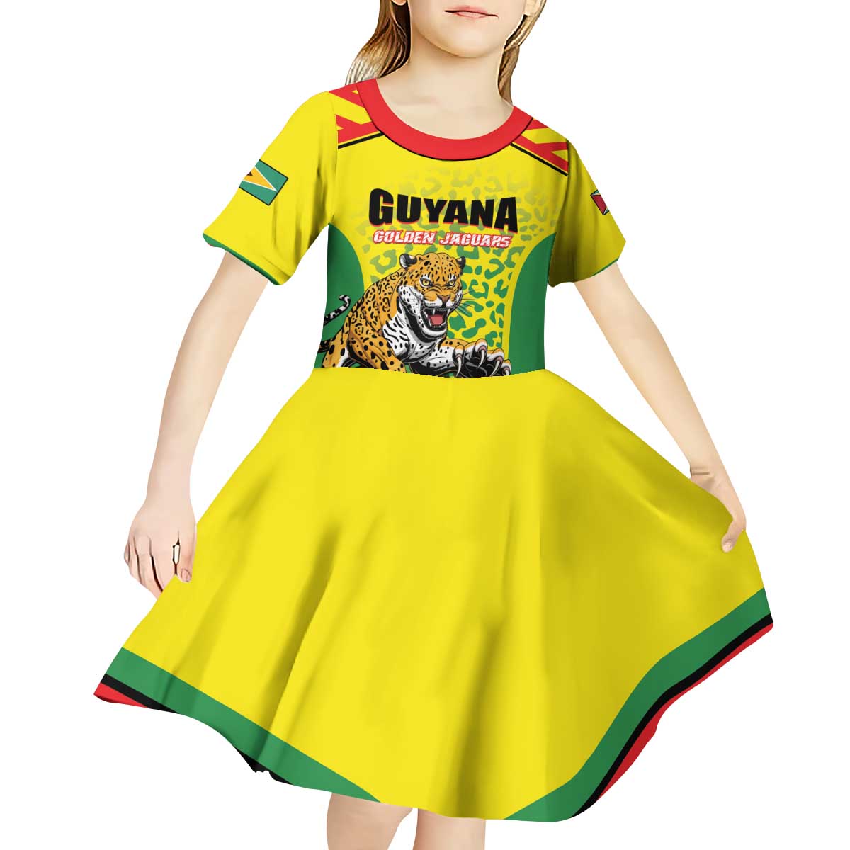 Custom Football Guyana Kid Short Sleeve Dress Golden Jaguars