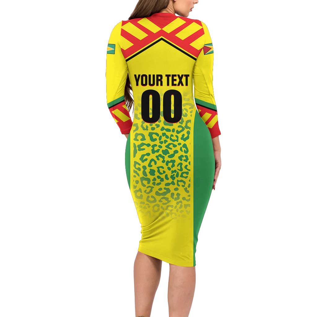 Custom Football Guyana Long Sleeve Bodycon Dress Golden Jaguars