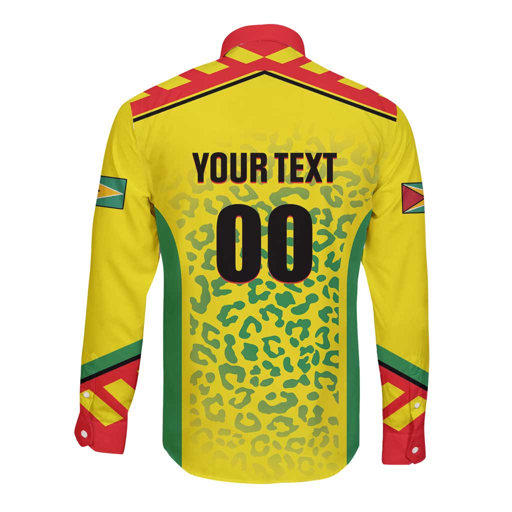 Custom Football Guyana Long Sleeve Button Shirt Golden Jaguars