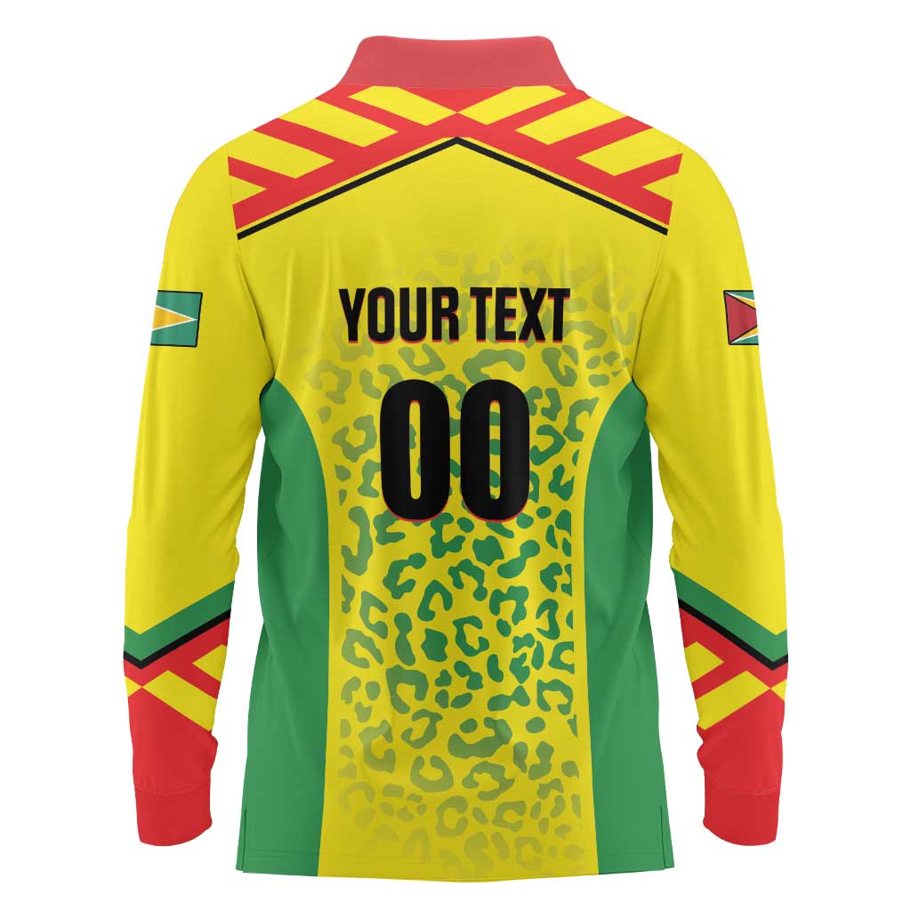 Custom Football Guyana Long Sleeve Polo Shirt Golden Jaguars