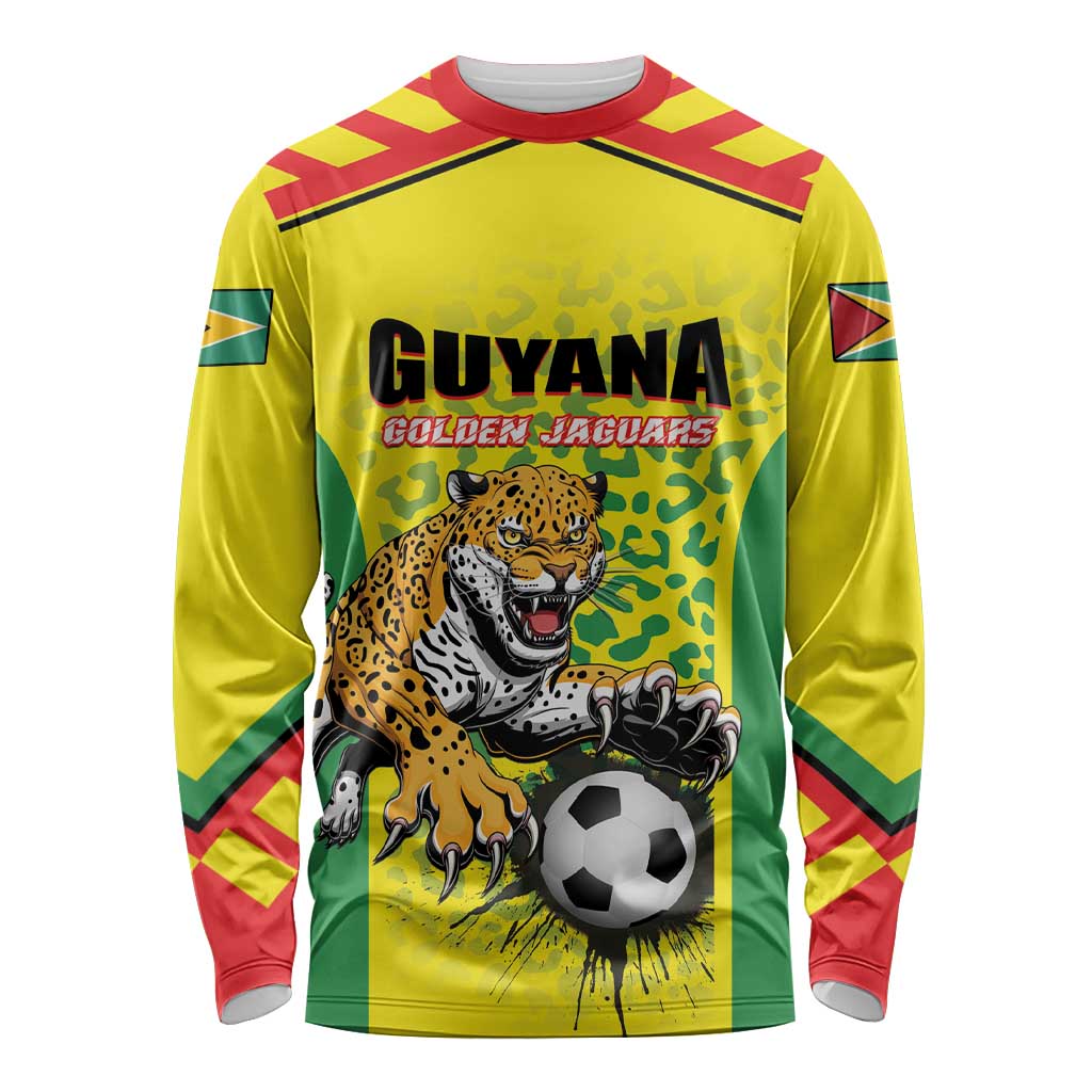Custom Football Guyana Long Sleeve Shirt Golden Jaguars