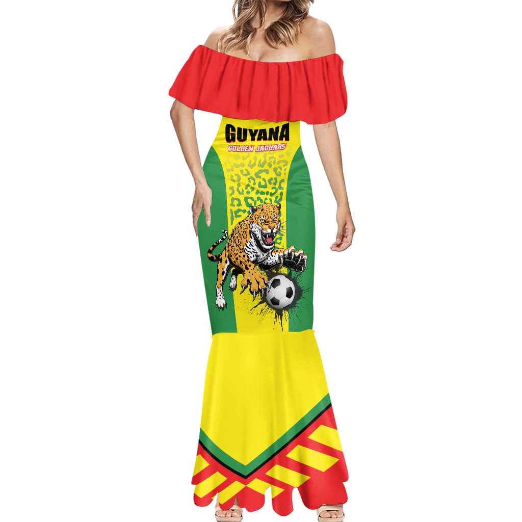 Custom Football Guyana Mermaid Dress Golden Jaguars