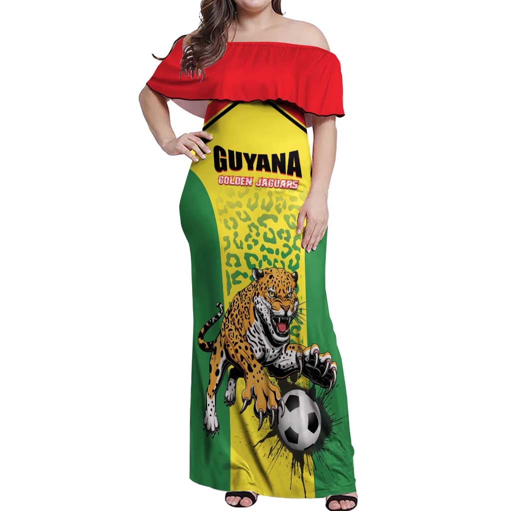 Custom Football Guyana Off Shoulder Maxi Dress Golden Jaguars