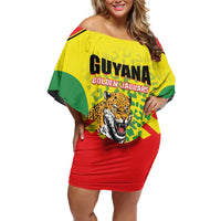 Custom Football Guyana Off Shoulder Short Dress Golden Jaguars