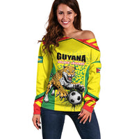 Custom Football Guyana Off Shoulder Sweater Golden Jaguars