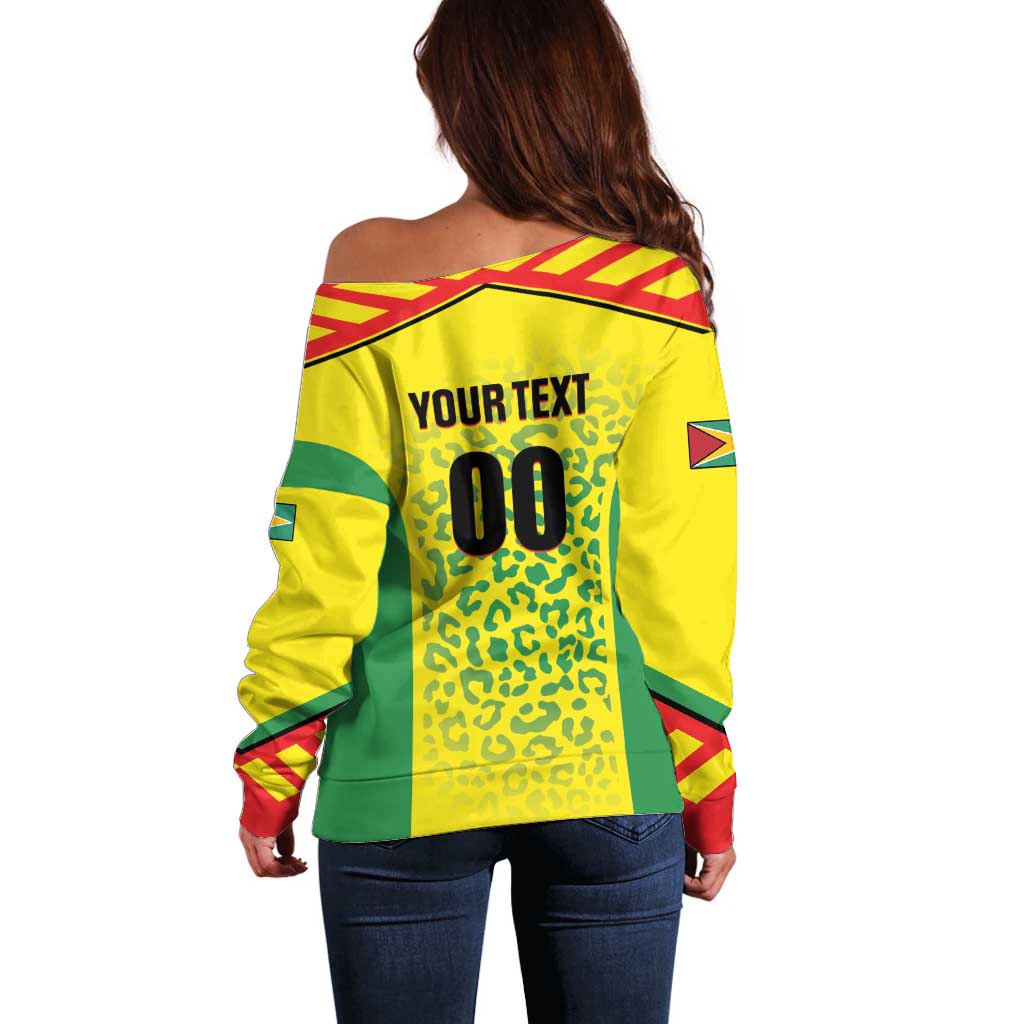 Custom Football Guyana Off Shoulder Sweater Golden Jaguars