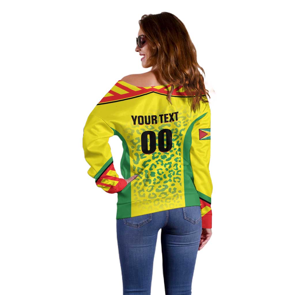 Custom Football Guyana Off Shoulder Sweater Golden Jaguars