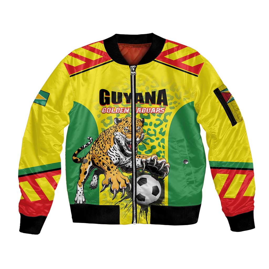 Custom Football Guyana Sleeve Zip Bomber Jacket Golden Jaguars