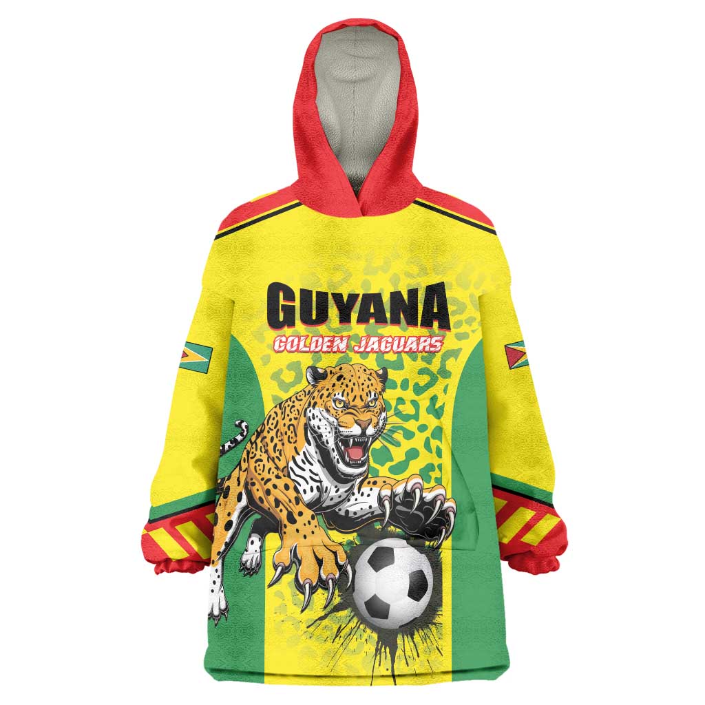 Custom Football Guyana Wearable Blanket Hoodie Golden Jaguars