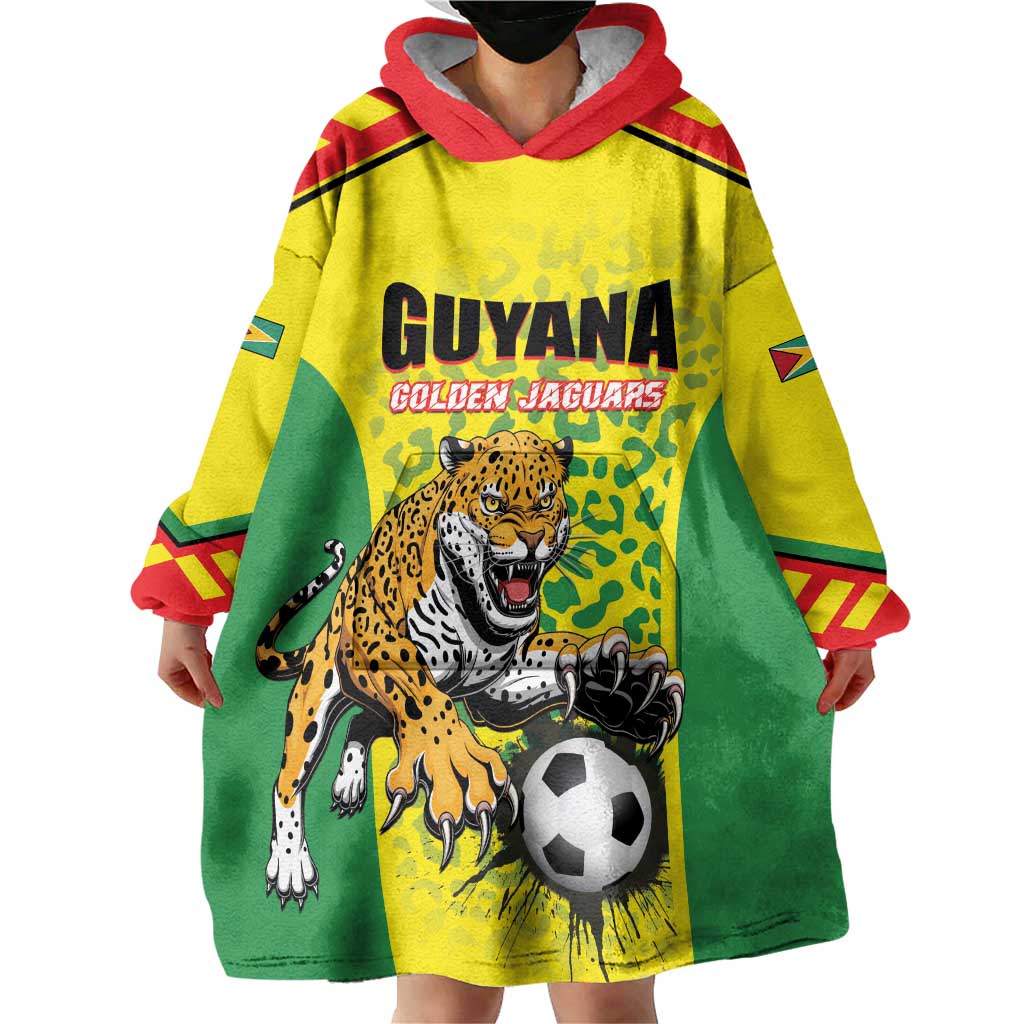 Custom Football Guyana Wearable Blanket Hoodie Golden Jaguars