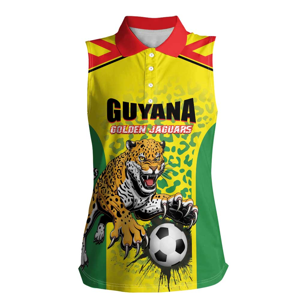 Custom Football Guyana Women Sleeveless Polo Shirt Golden Jaguars