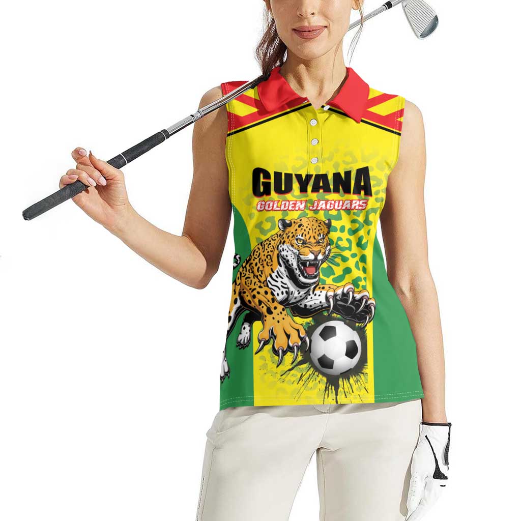 Custom Football Guyana Women Sleeveless Polo Shirt Golden Jaguars