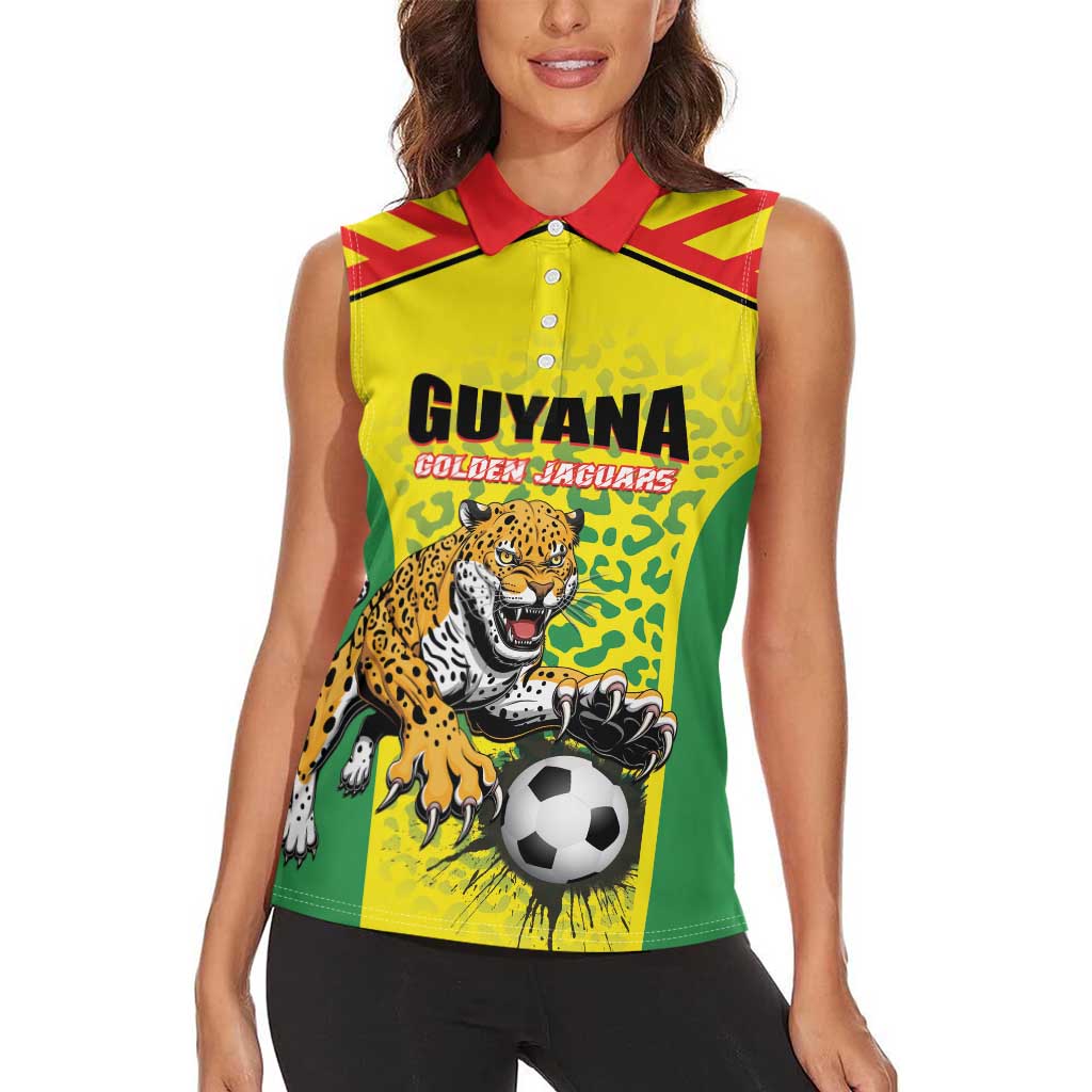 Custom Football Guyana Women Sleeveless Polo Shirt Golden Jaguars