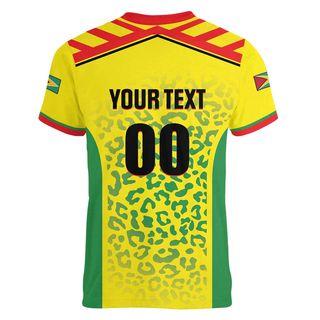 Custom Football Guyana Women V-Neck T-Shirt Golden Jaguars