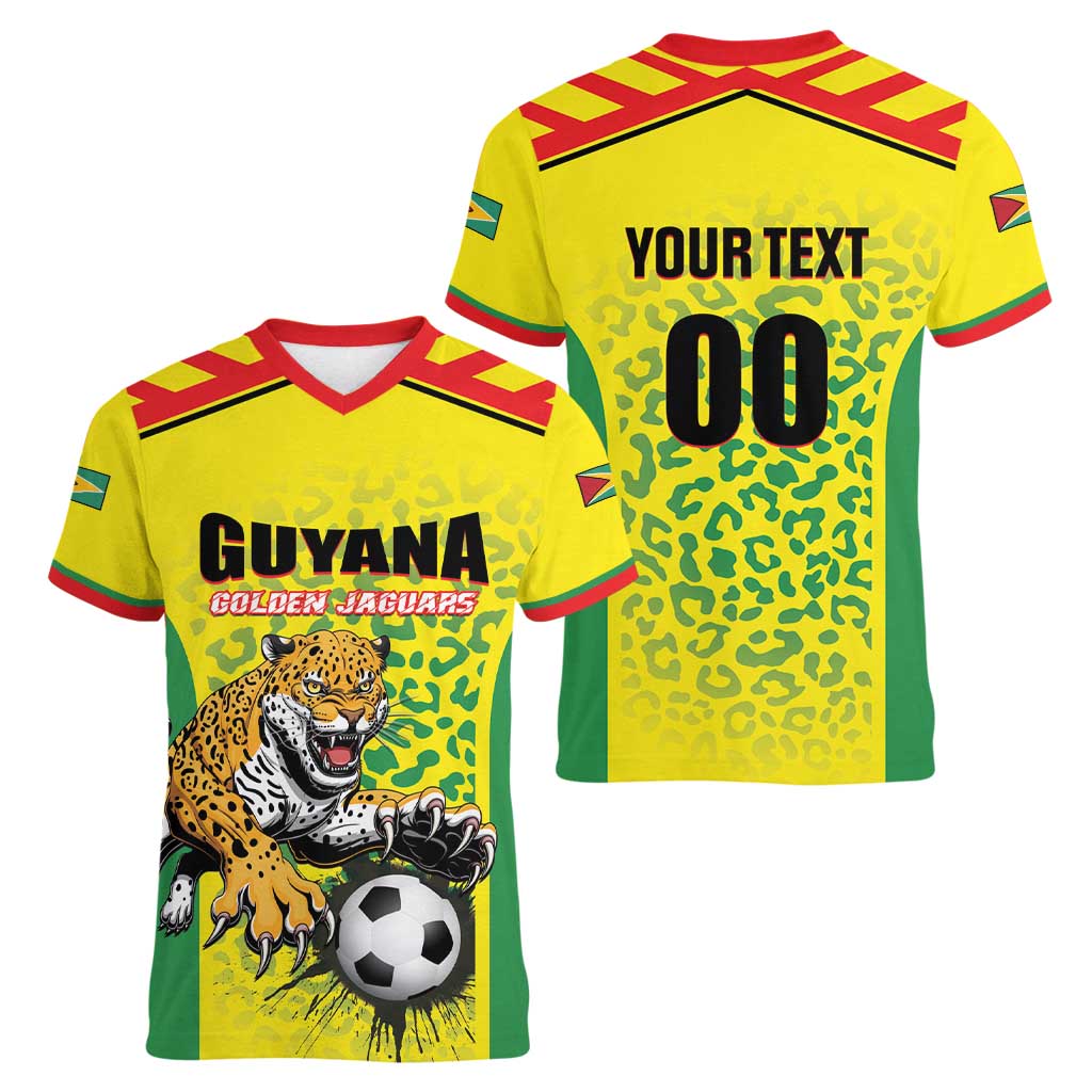 Custom Football Guyana Women V-Neck T-Shirt Golden Jaguars